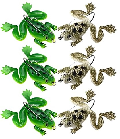 LATRAT 6 st fiskedrag krok fiskedrag groda mjukt bete lockar fiske vevbete med krokar, 3D dubbel propeller groda mjuka bete för abborr/öring/gädda/gös