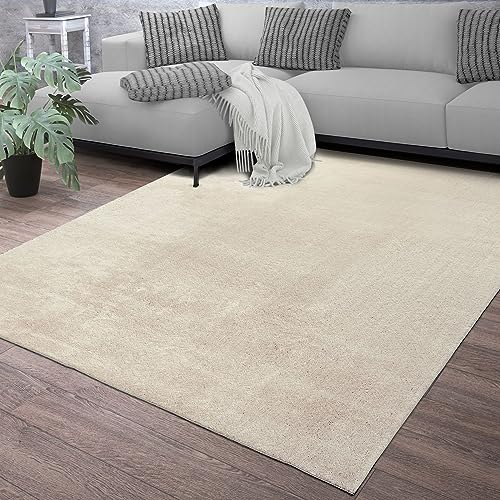 TT Home Alfombra Salón Pelo Corto Monocolor Diseño Moderno Lavable, Color: Crema, Tamaño:140x200 cm