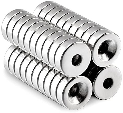 MIN CI 40 Stück Neodym Magnete Extra Stark, 12X3mm Magnete mit Loch Bohrung M4 Senkloch Magnet Schraubbar, Klein Magnet zum Anschrauben für Magnettafel Küchenschrank Magnetboard Küche Lagerhaus