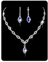 Wedity mariage cristal collier boucles d'oreilles ensemble mariée colliers ras du cou bleu pendentif bijoux pour femmes et filles (Bleu 1)