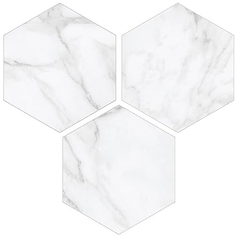 INNO STICKERS 45-Sheet Hexagon Peel and Stick Backsplash, 6 x 7 White Calacatta Marble Looks Self Adhesive Wall Tile, Stone Composite Stick on Decorative Mosaic Tile for Kitchen Bathroom Fireplace