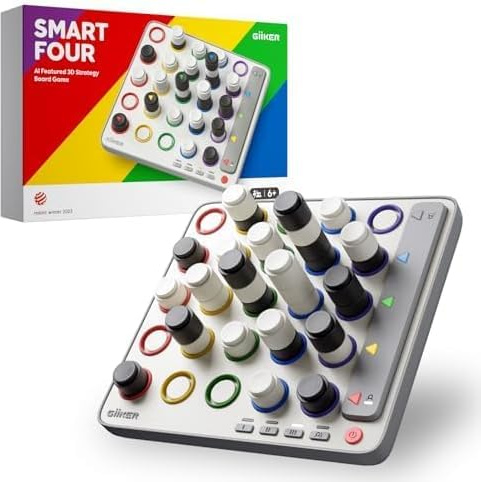 GiiKER Smart Four, 3D-KI-gestütztes 4-Gewinnt-Spiel, Strategie-Brettspiele mit integriertem Schiedsrichter für 1 2 Spieler, Reisespiele für Kinder ab 6 12 Jahren