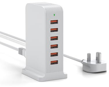 LEENFAER USB Charger 6 Port 50W Multi USB Tower Charging Station for iPhone 15/15 Pro/15 Pro Max/iPhone 14/14 Pro/14 Pro Max/13 Pro/13 Pro Max/Android/Samsung/iPad,etc (white)