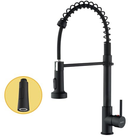 Baollansa Wasserhahn KüChe,Hochdruck KüChenarmatur Kitchen Faucet Mit Herunterziehen Brause,360° Drehbar 2 SprüHfunktionen,Edelstahl Mischbatterie Armatur KüChe(Schwarz)
