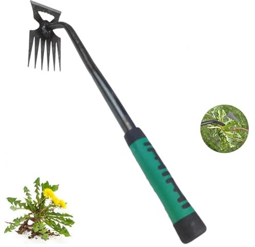 Strumento per Diserbo Manuale, Attrezzo per Rimozione Erbacce con Manico Lungo, Estirpatore Erbacce per Giardino, Orto, Prato e Cortile (6 denti)