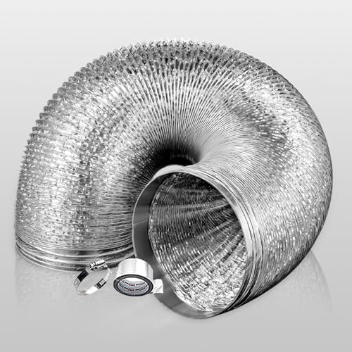 Lüftungsschlauch für Abluftventilator, mit Stahldraht Innen, Abluftschlauch Klimaanlage Hält Hohen Temperaturen Stand, Aluminum Flexible Duct Hose, für Trockner, Abzugshaube, Wäschetrockner(4m,250mm)
