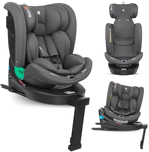 KikkaBoo Silla de Coche i-Size i-TURN, 40-150 cm, Silla Coche Bebé Grupo 0 1 2 3 ISOFIX, de 0 a 12 años, Giratoria 360°, 12 Posiciones Reposacabezas, Sistema SPS, Cojín Reductor, Gris Oscuro