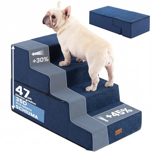 Gardner Pet hundtrappor för små hundar 47 cm H, 4-stegs extra breda hundsteg för säng, husdjurstrappor för säng och soffa med hållbart halkfritt vattentätt tygöverdrag och mjukt skum, marinblå