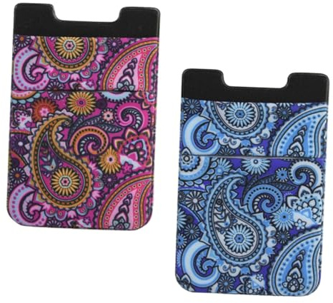 Lurrose 2pcs Universal Phone Back Wallet Card Holder Double Layer Phone Back Pouch Compatible Smartphones Blue and Red Totem Pattern