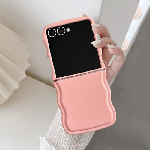 UEEBAI Wave Frame Case for Samsung Galaxy Z Flip 7 5G, Cute Wave Frame Slim Fit Shockproof Phone Bumper Cover Soft Pretty Curly Wavy Case Anti-Scratch TPU Case - Pink