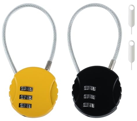 2 Pièces Cadenas à Combinaison, Petit Cadenas à Code Cable, Cadenas de Sécurité à Combinaison à 3 Chiffres Réinitialisables pour Valise Sac de Voyage Casier, avec 2 x Codeurs