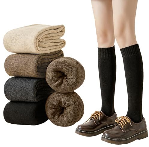 VEGCOO 4 Paia Calze Alta Donna, Calzini Termiche Di Invernali Calzettoni Donna a Maglia Calze, Calze Inverno Stivali, 35-40