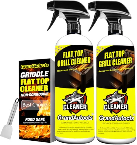 GrandAutocts Flat Top Grill Cleaner Kit， Grill & Griddle Cleaner - Non-Toxic Food Safe & Non-Caustic Formula, Removes Burnt-On Grease/Carbon (2 Pcs + Cleaning Tools)