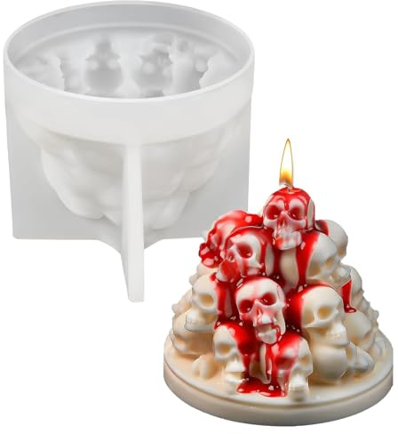 Moule Silicone Bougie Crâne Halloween, 3D Moule Silicone Résine Époxy pour Bougies, Savon, Plâtre, Ciment, Décoration DIY, en Silicone pour Artisanat, Décorations Maison et Fête d’Halloween