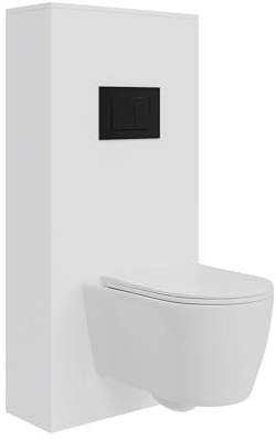 BAIKAL Inodoro Suspendido + Bastidor + Caja. WC en Blanco Brillo. Cisterna empotrada con Pulsador Negro. Sanitario con Cierre Amortiguado y Sistema Rimless. Incluye Caja para Cisterna.