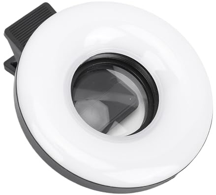 Hamwesh Obiettivo Macro per Telefono, Ingrandimento 15X con Luce Anulare a LED Regolabile da 3000K a 6500K, Obiettivo Portatile con Clamp/Holder per Fotografia su Smartphone, Registrazione Video e