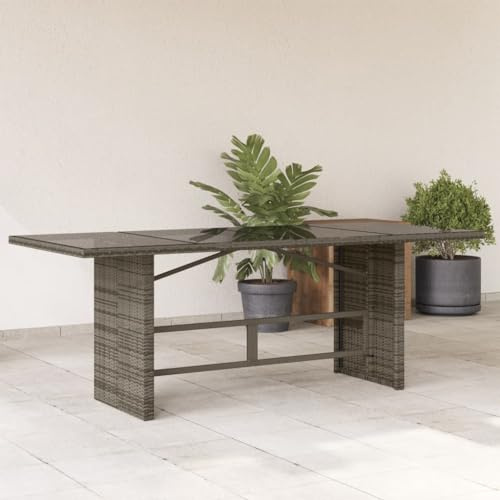MBDRKVGF Large Outdoor Garden Dining Table, 75 Inch Rectangular Patio Table with Tempered Glass Top, Weather-Resistant Grey PE Rattan and Powder-Coated Steel Frame