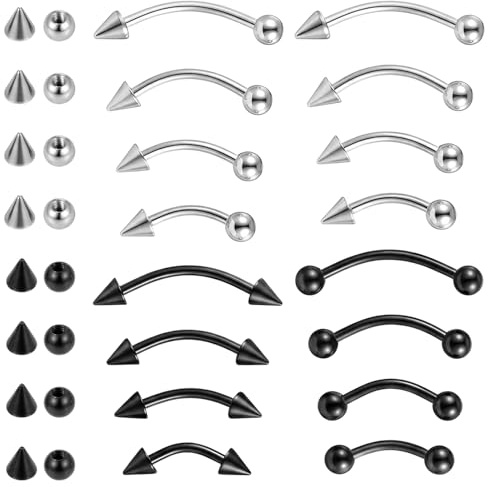 16 Pcs Eyebrow Piercing Jewelry Bar- Stainless Steel Snake Eyes Piercing Jewelry Vertical Labret Lip Rings for Barbell Rook Daith Earrings Belly Studs Cartilage Tragus Barbell 16G 6/ 8/ 10/ 12mm