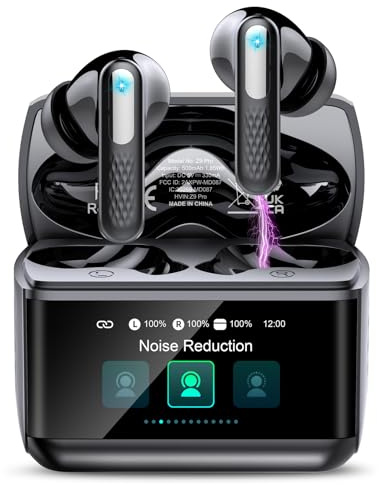 Wireless Earbuds, 5 EQ Modes Bluetooth 5.4 Headphones In Ear with ANC/ENC Noise Cancelling, 2026 HiFi Stereo Bluetooth Ear buds with Smart Touchscreen, IP7 Waterproof Bluetooth Earphones, Black