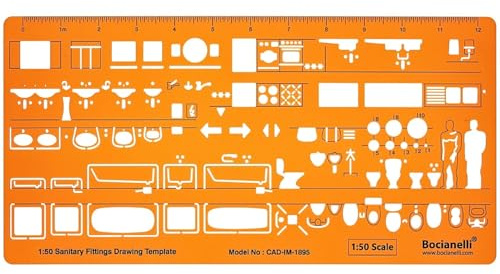 Schablone Sanitär - 1:50 Zeichenschablone Sanitär - Schablone für Ingenieur Architekt - Technische Architektur Innenarchitektur Möbel Zeichenschablone