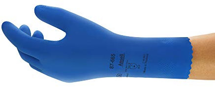 Ansell AlphaTec 87-665 Multi-Purpose Work Gloves, Chemical Resistant, Excellent Sensitivity and Flexibility, Cotton Flocked, Safety Glove in Latex, Reusable, Blue, Size XL (12 Pairs)