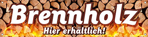 PVC Werbebanner Brennholz Kaminholz Ofen mit Ösen 2000 x 500 mm | PVC 510 g/m², B1 schwer entflammbar, brillanter CMYK-Digitaldruck, rundum geöst, wetterfest, Made in Germany