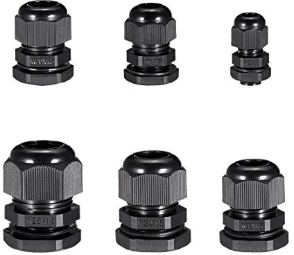 sourcing map M12 M18 M20 M22 M24 M25 Waterproof IP68 Nylon Cable Gland Joint Adjustable Locknut for 3mm-18mm Dia Cable Wire, Pack of 30