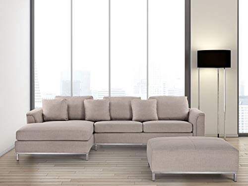 Modern Beige Hörnsoffa 4-sits med Fotpall Högervänd Oslo