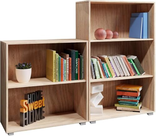 Casaria® 2er Set Bücherregal Vela 3+2 Fächer höhenverstellbare Böden Holz Bücher Ordner Wohnzimmer Arbeitszimmer Büro Standregal Ordnerregal Regal Eiche