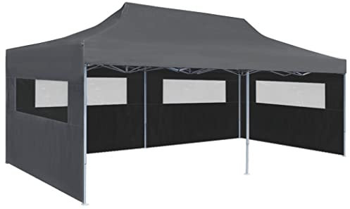 vidaXL Tenda pieghevole pop-up con pareti laterali per esterni, giardino, patio, terrazza, cortile, gazebo a baldacchino, tenda pieghevole per feste, 20 x 19,7 cm, antracite