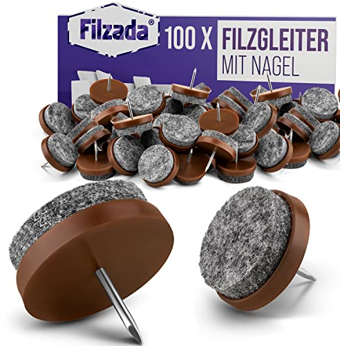 Filzada® 100x Filzgleiter Nagel - Ø 24 mm (braun) - Profi Möbelgleiter/Stuhlgleiter Filz zum Nageln
