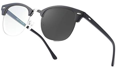kimorn Fotocromatiche Occhiali Per Blocco Luce Blu Cornice Semi Senza Montatura Filtro Blue Ray Gioco Per Computer KS101 (Montatura in argento nero lucido/lenti fotocromatiche)