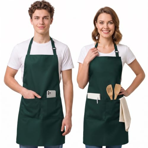 Utopia Kitchen Adjustable Bib Apron with 2 Pockets Waterdrop Resistant Chef Cooking Kitchen Aprons Women, Men with Long Ties