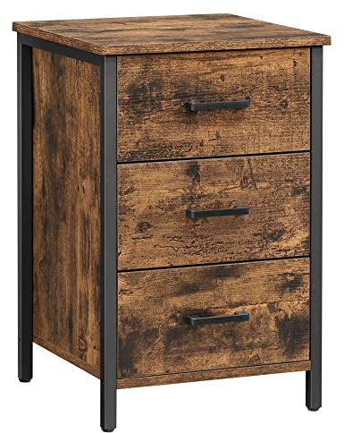 VASAGLE Nachttisch mit 3 Schubladen, Nachtkommode, Beistelltisch, Nachtschrank 40 x 40 x 60 cm, Metallrahmen, Industrie-Design, vintagebraun-schwarz LET509B01