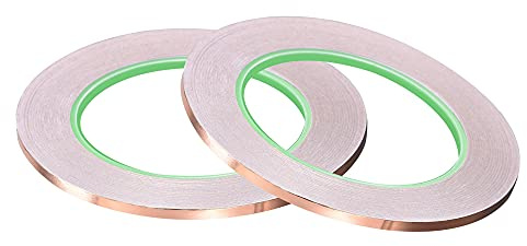sourcing map Double-Sided Conductive Tape Copper Foil Tape Adhesive Adhesive 3mm x 30m/98.4ft for Guitar, EMI Shielding Crafts, Electrical Repairs, Stained Glass, Stained Glass 2pcs