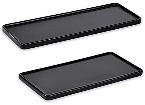 AUXSOUL 2 Pack Black Vanity Tray, Bathroom Sink Storage Tray, Ceramic Bathtub Tray Organizer Cosmetics Holder for Tissues, Candles, Towel, Soap, Towel, Plant, Jewelry,2 Size(Black)