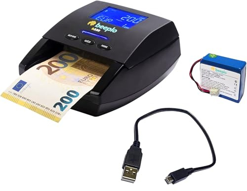 beeplo b330 | Detector de Billetes Falsos EUR | 100% Fiabilidad | Verificación Precisa Automática de 5 Divisas: EUR, GBP, CHF, NORK, SEK | Con Batería y Cable
