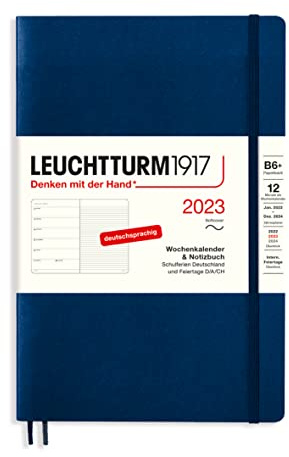 LEUCHTTURM1917 365706 Wochenkalender & Notizbuch Softcover Paperback (B6+) 2023, 12 Monate, Marine, Deutsch