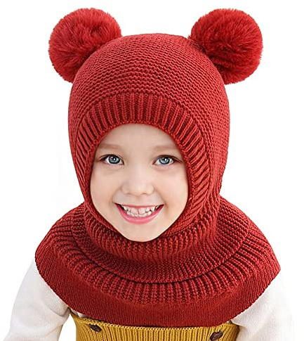 Rayson Kinder Wintermütze warme und niedliche Winter Fleece Mütze Kinder gestrickter Kapuzenschal Kopfbedeckung Sturmhaube