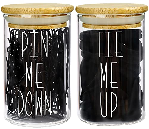 MOMEEMO Apothecary Jars with Lids for Organizing Hair Ties & Bobby Pins in Style