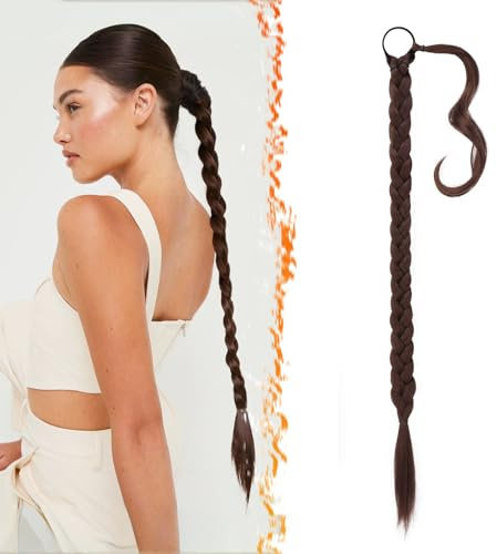 BARSDAR 66cm Langes geflochtenes Pferdeschwanz-Verlängerungsgummiband, gerade umwickelter Zopf, Haarverlängerungen, Pferdeschwanz, DIY, natürliches, weiches, synthetisches Haarteil für Frauen