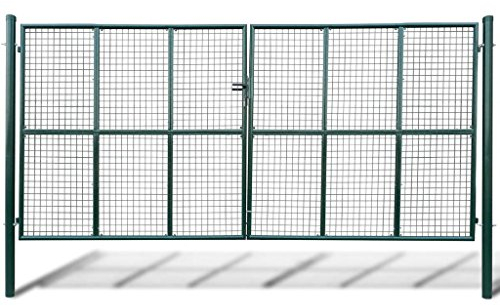 Festnight Doppeltor Gartentor 415x200 cm Doppelflügeltore Metall Gartentür Zauntor Abschließbar Zauntür Hoftor Tür Tor Gartenpforte mit Pfosten Einfahrtstor Hoftür Stahl, Dunkelgrün