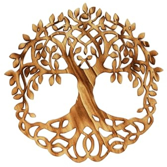 Lebensbaum Wanddeko Wallart Baum Vegvasir des Lebens Wand Tattoo Deko Holz (60 cm Durchmesser)