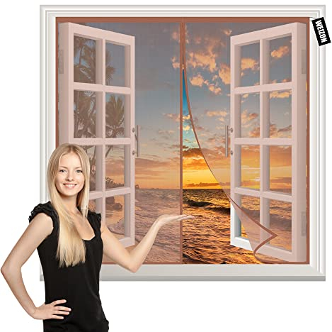 Insektenschutz Rollo FüR Fenster 140x130cm Insektenschutz Balkontür Magnet Fliegenvorhang Ohne Bohren für Wohnzimmer und Schiebetür Braun