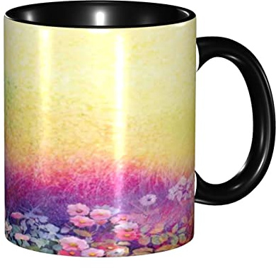 Coffee Mug, Watercolor Flower Unique Mug, Ivy Floral Beauty in Spring, 11oz, For Warm Drinks and Everyday, Purple Yellow