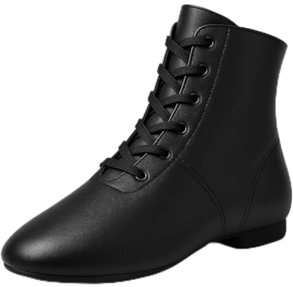 Jruzn Chaussures de danse jazz : chaussures de jazz noires à lacets – Chaussures de danse en cuir de qualité supérieure – Semelle plate fendue au-dessus de la cheville pour homme et femme, Noir , 36