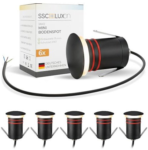 SSC-LUXon 6x JAVO Mini Garten Boden Einbau LED Leuchten 230V Licht indirekt blendfrei - Bodenlampen IP67 trittsicher wetterfest