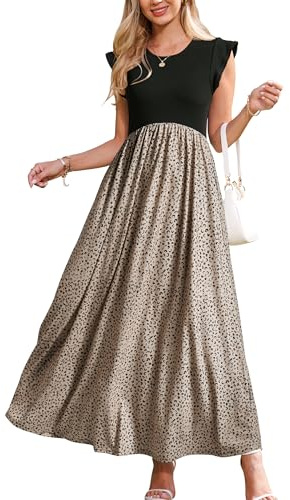OUGES Women 2025 Spring Summer Floral Maxi Dresses Maternity Clothes Casual Long Fashion Photoshoot Dress with Pockets(Floral A,M)
