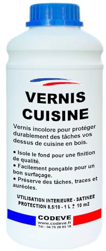Vernis Cuisine - Codeve Bois - 1L - Intérieur - Pour La Protection De Votre Meuble Ou Desserte De Cuisine En Bois.