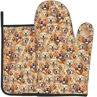 Ofenhandschuhe mit Labrador-Retriever-Motiv, hitzebeständig, bedruckt, Baumwolle, rutschfeste Ofenhandschuhe und Topflappen zum Kochen